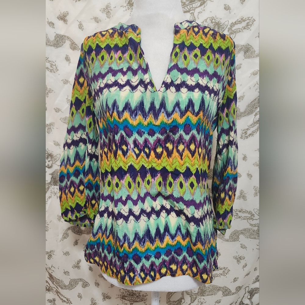 Amour vert multi color Mardi gras colors silk top S